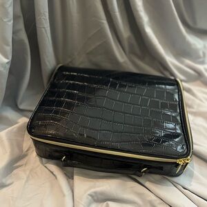 Elegant Navy Faux Crocodile-Embossed Travel Bag